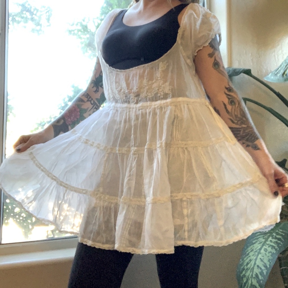 Passementrie Oversize White Line Muslin S/M babydoll Mini flounce Dress